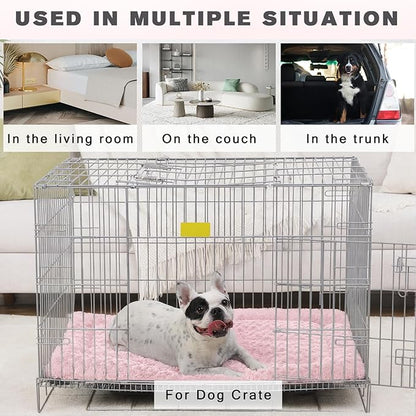 Washable Dog Bed Mat Crate Pad Soft Fluffy Pet Kennel Beds Dog Sleeping Mattress for Large Jumbo Medium Small Dogs, 41 x 27 Inch, Pink