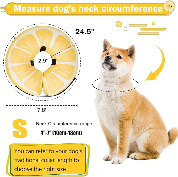 Inflatable Dog Cone Collar for Large Medium Small Dogs, Soft Adjustable Recovery Cone for Dogs Cats,Dog Neck Donut Alternative After Surgery(Lemon,Small