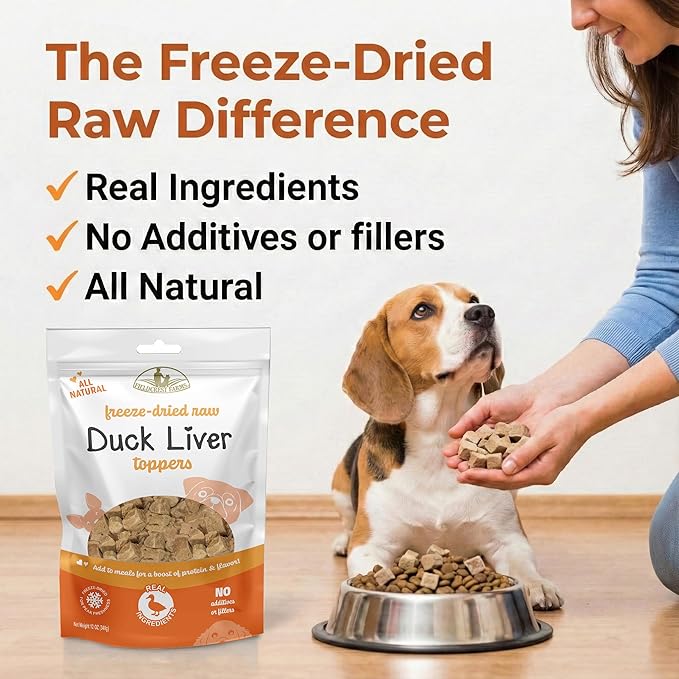 Fieldcrest Farms Freeze-Dried Duck Liver Dog Food Topper or Treat, 100% Single Ingredient Duck Liver, High-Protein, Raw & Grain-Free, 12 oz