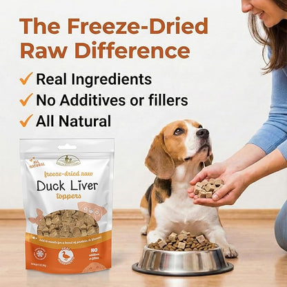 Fieldcrest Farms Freeze-Dried Duck Liver Dog Food Topper or Treat, 100% Single Ingredient Duck Liver, High-Protein, Raw & Grain-Free, 12 oz