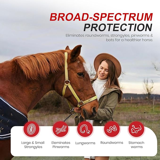 Ivermectin Horse Paste 1.87% Dewormer 6.08g Dose-Effective Appled Flavored Ivermectin Paste for Equine Care,Horse Deworming Paste -for Horses Up to 1250 lb (4 Pack)