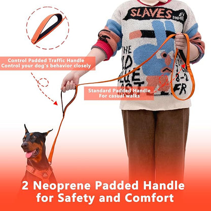 Dog Leash 4ft Long, Double Handle Dog Leash for Safety Control Training, Heavy Duty Dog Leads with Traffic Padded Handles, Reflective Leashes for Small Medium Large Dogs(4ft, Orange)
