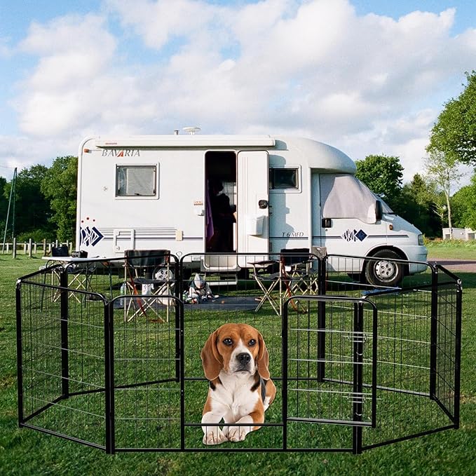 NEWBULIG Dog Playpen 8 Panels 32" Height Foldable Heavy Duty Metal Dog Exercise Playpen Puppy Fence for Indoor Outdoor Yard