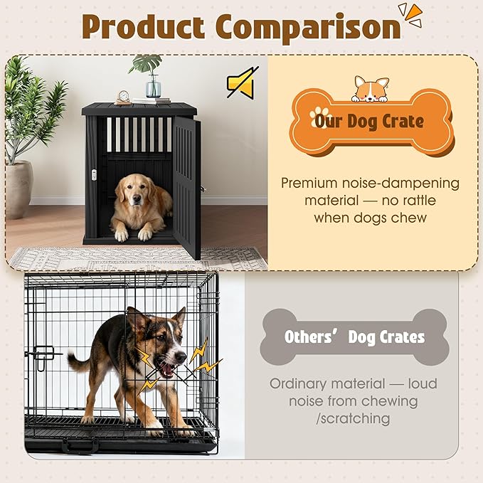 Bifanuo 40-Inch Dog Crate Furniture, Heavy Duty Dog Crate for Large and Medium Dog, Lockable Indoor Outdoor Dog Kennel & End Table, Decorative Plastic Pet Cage (Black)