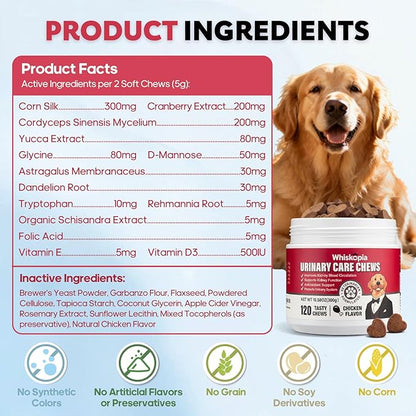 Dog UTI Treatment Cranberry Chews for Dogs Urinary Tract Supplement for Dogs and Cats with D-Mannose, Supports Canine Kidney Bladder Health Immune and Gut Support Bladder Control for Dogs- 120 Ct