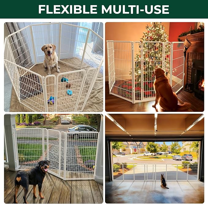 FXW Dog Gate Extra Wide Designed for Indoor Use, Adjustable Width Up to 111-inch Wide (45" H 4 Wire Panels for Large Dogs), White