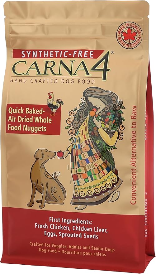 CARNA4 Air Dried Dog Food, Chicken Recipe, Quick Baked Whole Food Nutrition with Sprouted Seeds, Natural Probiotics & Enzymes, No Synthetics - 22 Pound