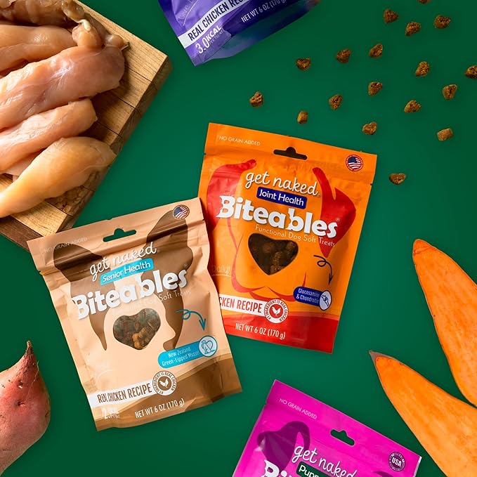 Get Naked Biteables Senior Health Soft Dog Treats,Real Chicken Treat for Toothless Dogs,6oz 1 Pouch,(Pack of 2)
