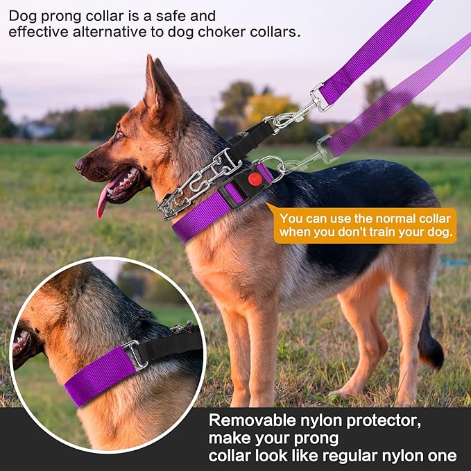 Prong Training Collar with Comfort Tips and Quick Release Snap Buckle - Dog Choke Pinch Collar with Nylon Cover - Classic Collar and Leash for Small to Large Dogs