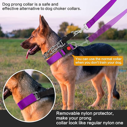 Prong Training Collar with Comfort Tips and Quick Release Snap Buckle - Dog Choke Pinch Collar with Nylon Cover - Classic Collar and Leash for Small to Large Dogs