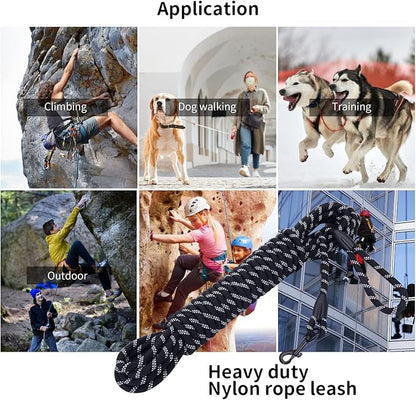Long Dog Leash for Training 50Ft-Reflective Nylon Rope with Swivel Hook-Recall Agility Lead for Large Small Medium Dogs Outside Walking Hiking-Black