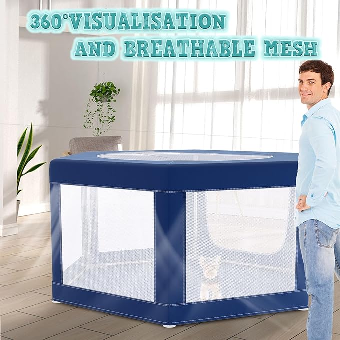 XVISHX 45x45 Inches Hexagonal Type Puppy Playpen, Dog Playpen for Puppies or Small Dogs, Dog Fence Pet Playpen for Indoor & Outdoor, Sturdy Safety Dog Pen with Thickened Fabric, Breathable Mesh