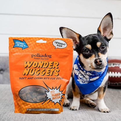 Polkadog Wonder Nuggets 3-Pack Dog Treats - Peanut Butter, Soft & Chewy, Limited Ingredient, Lean Protein & Omega-3 Rich Snacks for Dogs, Great for Training All Breeds, Made in USA - 10oz (3pk)
