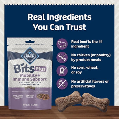 Blue Buffalo Blue Bits Plus Mobility and Immune Support Soft Dog Treats, Beef, 9.5-oz. Bag (Pack of 2)