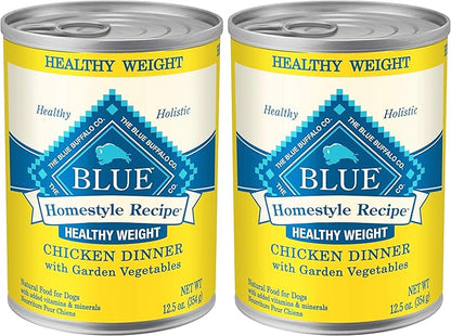 Blue Buffalo Homestyle Recipe Natural Adult Healthy Weight Wet Dog Food, Chicken 12.5-oz can, 12 Count (Pack of 2)