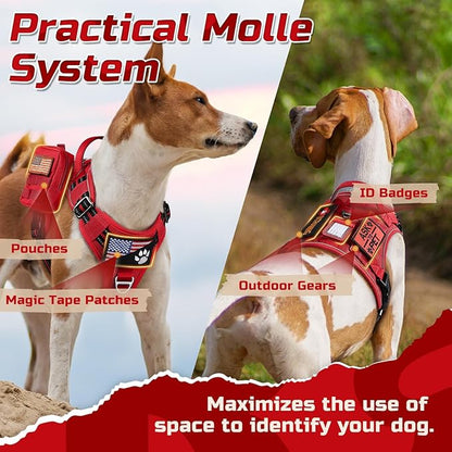 rabbitgoo Tactical Dog Harness Medium Sized Dog, No Pull Military Service Vest with Handle & Molle, Easy Control for Training Walking, Adjustable Reflective Straps, Red, M