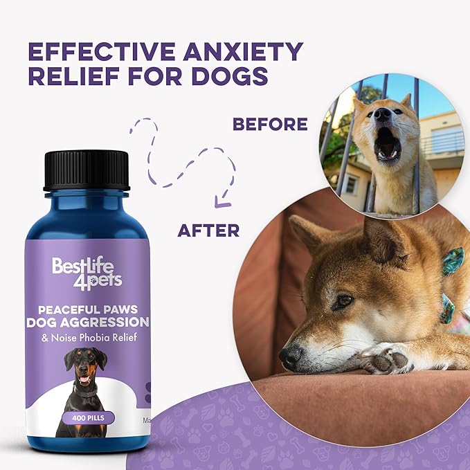 Peaceful Paws Dog Behavior Support – Natural Dog Anxiety Relief and Calming Care for Dogs – Gentle Aid for Separation Anxiety Relief for Dogs, Barking, Travel & Aggression ( 400 Tiny Pills)