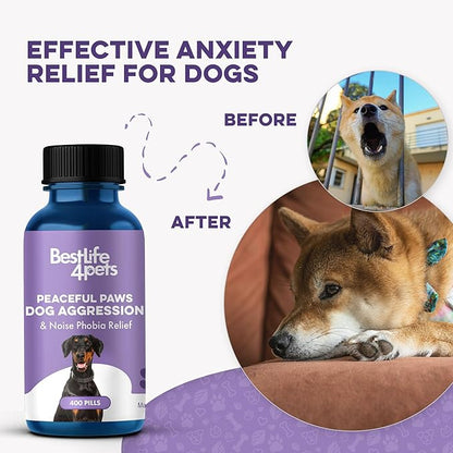 Peaceful Paws Dog Behavior Support – Natural Dog Anxiety Relief and Calming Care for Dogs – Gentle Aid for Separation Anxiety Relief for Dogs, Barking, Travel & Aggression ( 400 Tiny Pills)