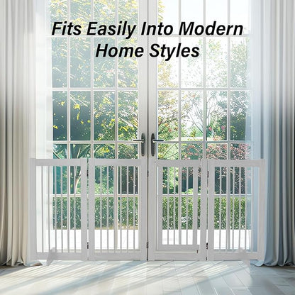 Dog Gate Indoor, Pet Gates for Doorways No Drilling, Freestanding Dog Gates, Foldable Pet Gate, Wooden Gates for Dogs Indoor- 4 Panel - 30" (White, 4 Panel - 30")