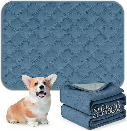 FunFurry Washable Pee Pads for Dogs - 2 Pack Reusable Pee Pads，Waterproof Puppy Pads，Pet Training Pads，Super Absorbent with Dog Paw Shape Non-Slip Backing (Blue, 18" X 24" - 2 Pack)