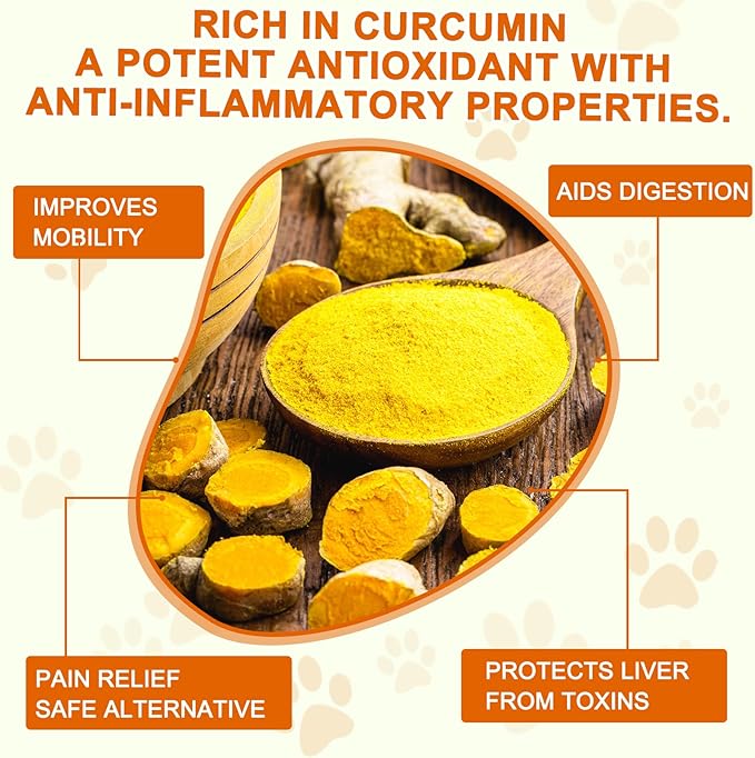 Turmeric for Dogs,180 Chews Dog Turmeric Curcumin Tablets Supports Canine Digestive Heart & Liver Health, Antioxidant, Eliminates Joint Pain Inflammation,Hip and Joint Aid-Duck Flavor