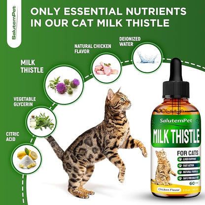 Сat Kidney Support | Milk Thistle for Cats | Herbal Supplement for Kittens & Adult Ones | Solution for All Breeds | Care for Liver | Сhicken Flavor | 2 Oz