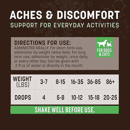 Earth Animal Apothecary Liquid Supplement - Aches & Discomfort Herbal Remedies for Dogs & Cats - 2 fl oz