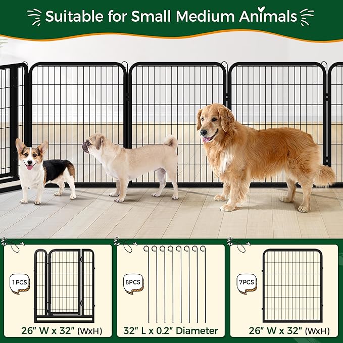 Yaheetech Dog Playpen Outdoor, 32 inch 16 Panels Dog Pen Indoor Heavy Duty Puppy Exercise Pen Metal Pet Fence for RV Camping/Yard/Garden