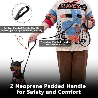 Dog Leash 6.5ft Long, Double Handle Dog Leash for Safety Control Training, Heavy Duty Dog Leads with Traffic Padded Handles, Reflective Leashes for Small Medium Large Dogs(6.5ft, Black)