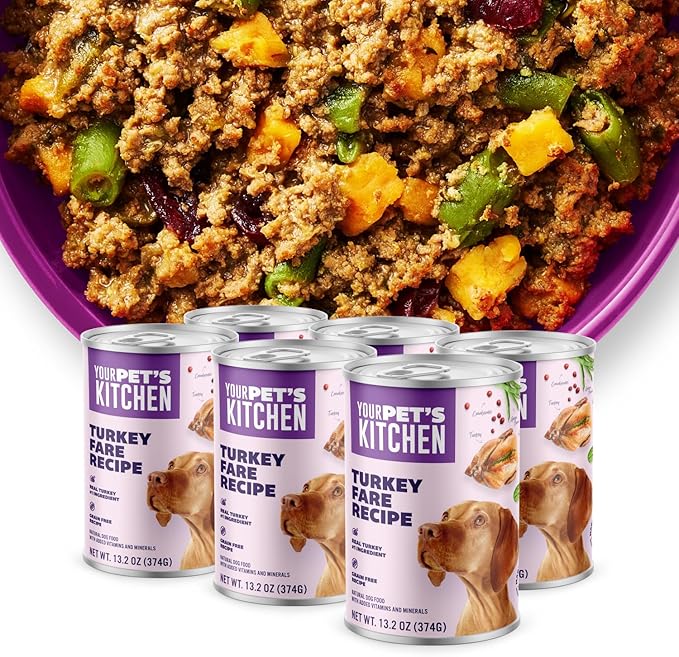 Your PET'S Kitchen Wet Dog Food, Turkey Fare Recipe - 13.2 oz Cans (Pack of 6), Made in The USA with Real Turkey
