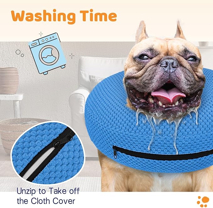 Supet Inflatable Dog Cone Collar for Dogs to Stop Licking, Dog Donut Collar After Surgery, Soft Pet Cone for Small Medium Large Dogs Blue 02 M