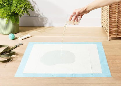 Amazon Basics Leak-Proof Dog and Puppy Potty Training Pee Pads with Quick-Dry 5-Layer Design, Housebreaking, Standard Absorbency, X-Large, 28 x 34 Inch, Blue & White, 60-Pack