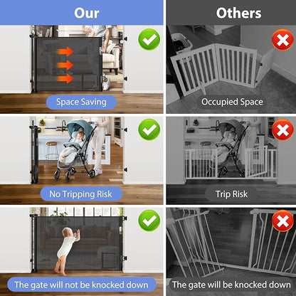 Retractable Baby Gates with Cat Door 80" Wide Retractable Dog Gate with Pet Door Outdoor Retractable Gate for Dogs Retractable Pet Gate with Door Mesh Baby Gate Retractable Mesh Dog Gate (Black)