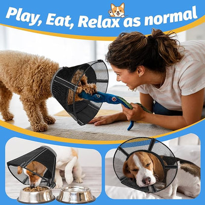 Dog Cone Collar to Stop Licking: Soft Mesh Recovery Collar After Surgery with Detachable Pad, Elizabeth Cone Alternative for Large Medium, Small Dogs, Normal Eating and Drinking (S, Jet Black)