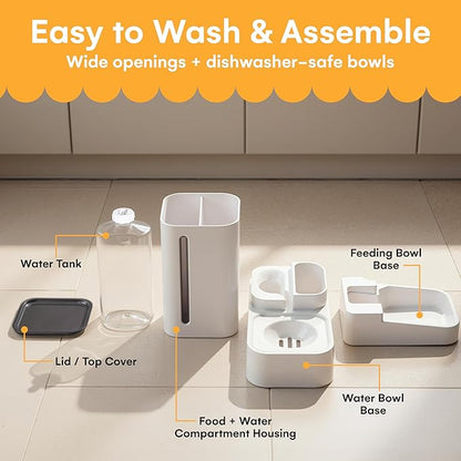 Automatic Feeder for Dogs and Cats - Gravity Feeder Bowl - Pet Water Dispenser -12.5 x 12.5 x 12.2 inches - Self-Feeding Food Dispenser for Small to Large Pets - Dry Food Station