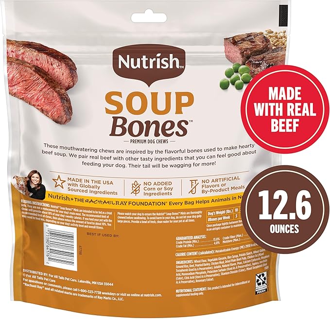 Nutrish Soup Bones Minis Premium Dog Chews with Real Beef and Barley, 96 Chews (Rachael Ray)