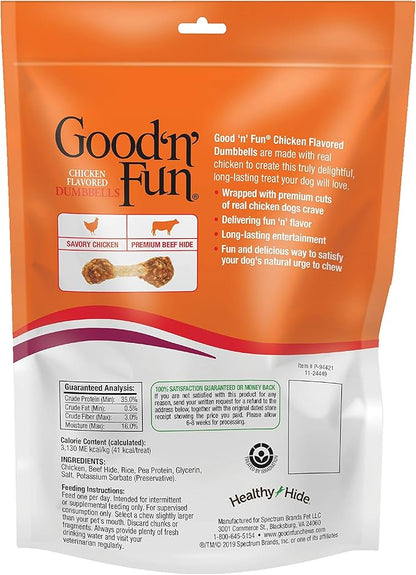 Good 'n' Fun Chicken Flavored Dumbbells for Small Dogs,4 Ounces,Treat Your Dog to Long-Lasting Chews Made with Premium Chicken & Long-Lasting Beef Hide,(Pack of 2)