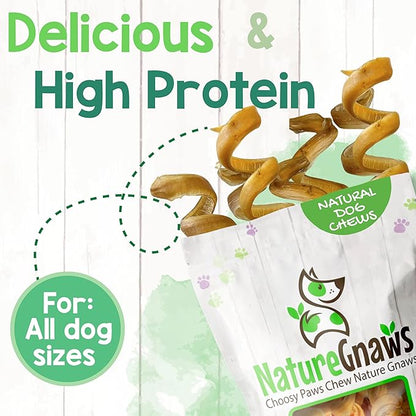 Nature Gnaws Bully Stick Springs for Dogs 7-8" (12 Count) - Long Lasting for Aggressive Chewers - Natural Curly Beef Dog Chew Bones - Rawhide Free
