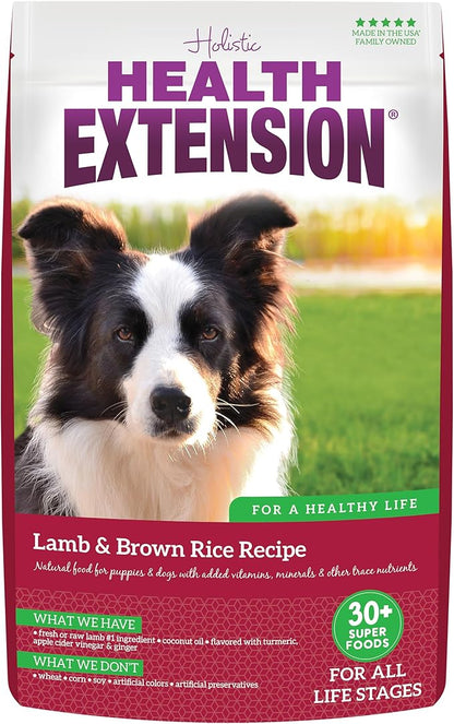 Health Extension Lamb & Brown Rice Dry Dog Food, Protein Packed Formula with Probiotics & Superfoods for Digestion & Coat Health (30 lb)
