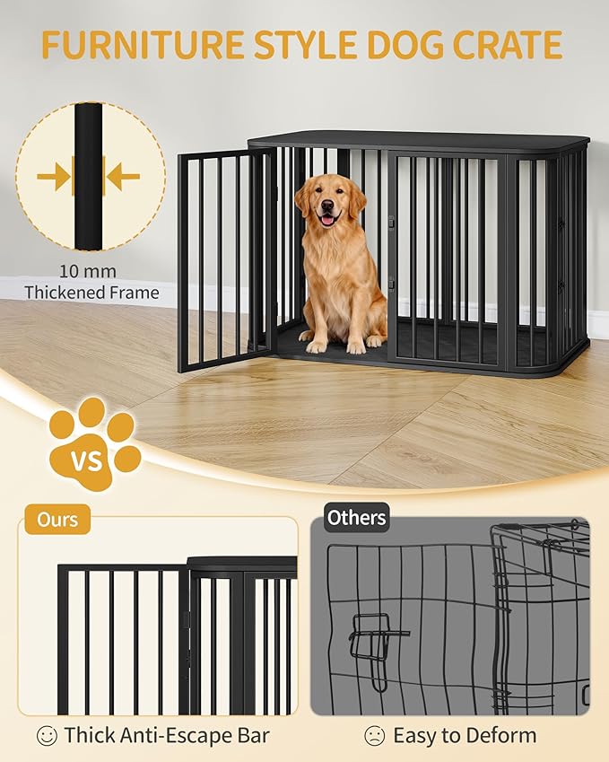Hzuaneri 39.4'' Dog Crate Furniture, L Indoor Dog Kennel Dogs Cage, Modern Decorative Pet House for Small/Medium/Large Dogs, Anti-Chew & Anti-Escape, Kennel End Side Table TV Stand, Black DFC88704B