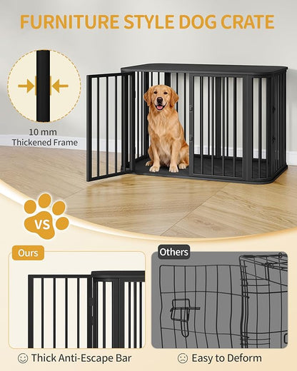 Hzuaneri 39.4'' Dog Crate Furniture, L Indoor Dog Kennel Dogs Cage, Modern Decorative Pet House for Small/Medium/Large Dogs, Anti-Chew & Anti-Escape, Kennel End Side Table TV Stand, Black DFC88704B