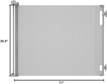 Hakuna Pets Indoor/Outdoor Paw Proof Retractable Dog Gate, 36.6" Tall Extends to 71" Wide, Gray