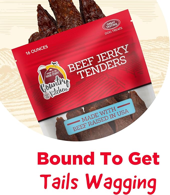 Country Kitchen Beef Jerky Tender Dog Treats, Made with Real Beef, High Protein, Low Fat, No Artificial Colors, 16 oz