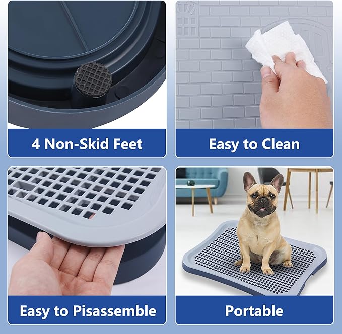 Pee Pad Holder, Indoor Potty Tray for Puppy and Small Size Dog with Pee Wall, Non-Skid Feet, 20 * 15.4 * 1.4 inch (Large)