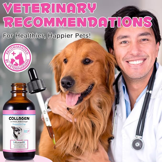 Collagen for Dogs, Dog Collagen Liquid Drops with Biotin, MSM & Ginger Digestive & Immunity Support, Itch Relief, Skin & Coat and Joint Health, Dog Supplement 60ml ﻿