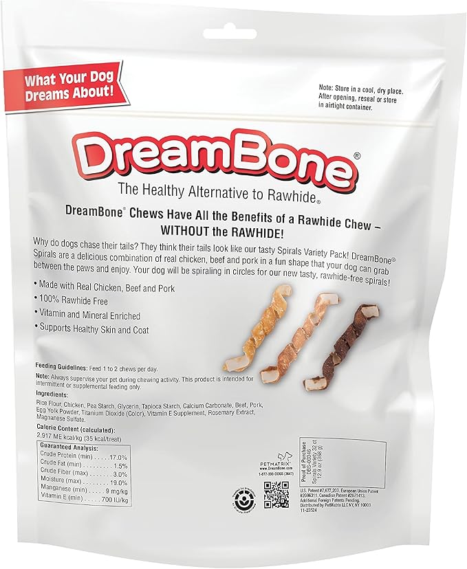 DreamBone Spirals Variety Pack, No-Rawhide Chews for Dogs, 32 Spiral Chews