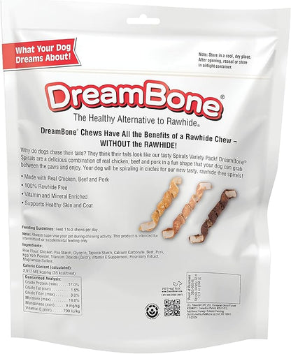 DreamBone Spirals Variety Pack, No-Rawhide Chews for Dogs, 32 Spiral Chews