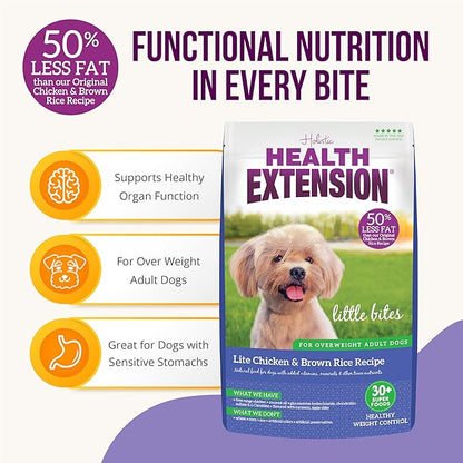 Health Extension Little Bites LITE Dry Dog Food, Chicken & Brown Rice for Toy and Small Breeds, Supports Healthy Weight, with Probiotics & Superfoods for Digestion & Coat Health, 4 lb Bag