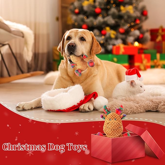 Squeaky Dog Toys, Stuffed Large Dog Toys to Keep Them Busy, Interactive Plush Chew Toys with Crinkle Paper, Tough Pet Animal Toys for Small Medium Large (Red B)