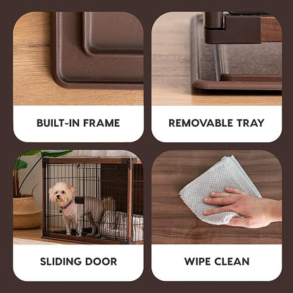 IRIS USA Modern Wooden Dog Crate – Stylish Furniture-Style Indoor Kennel & End Table for Small to Medium Dogs, Secure Enclosed Pet Cage with Sliding Door, Dark Brown